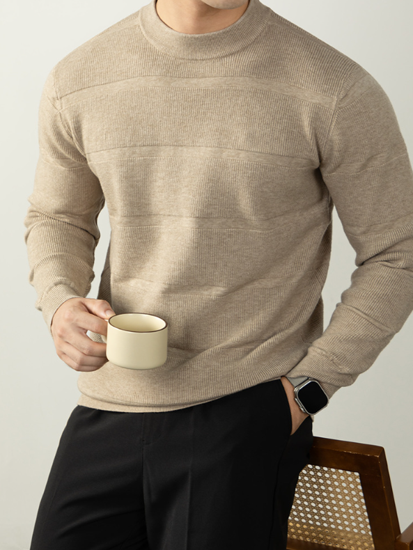 【羊毛萊賽爾】高端毛衣男2025秋冬季厚款條紋提花針織衫商務休閒