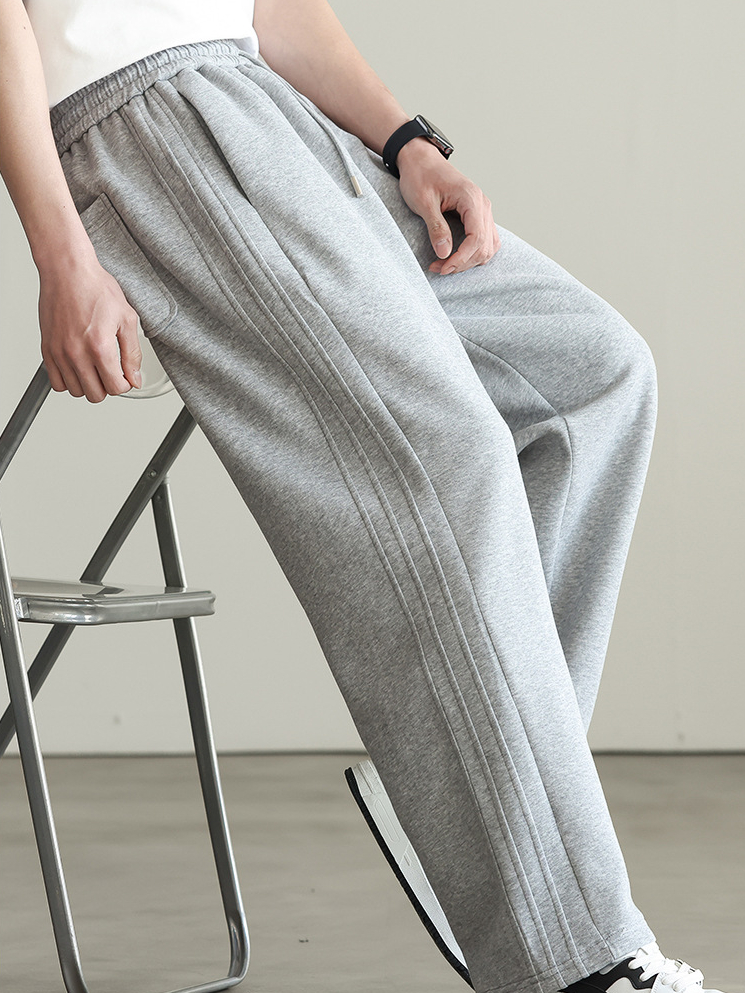 美式側邊立體壓褶休閒褲男士2025春季運動通勤直筒寬鬆衛褲男