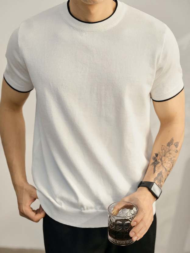都市休閒圓領針織短袖男士簡約百搭上衣舒適親膚棉修身T恤