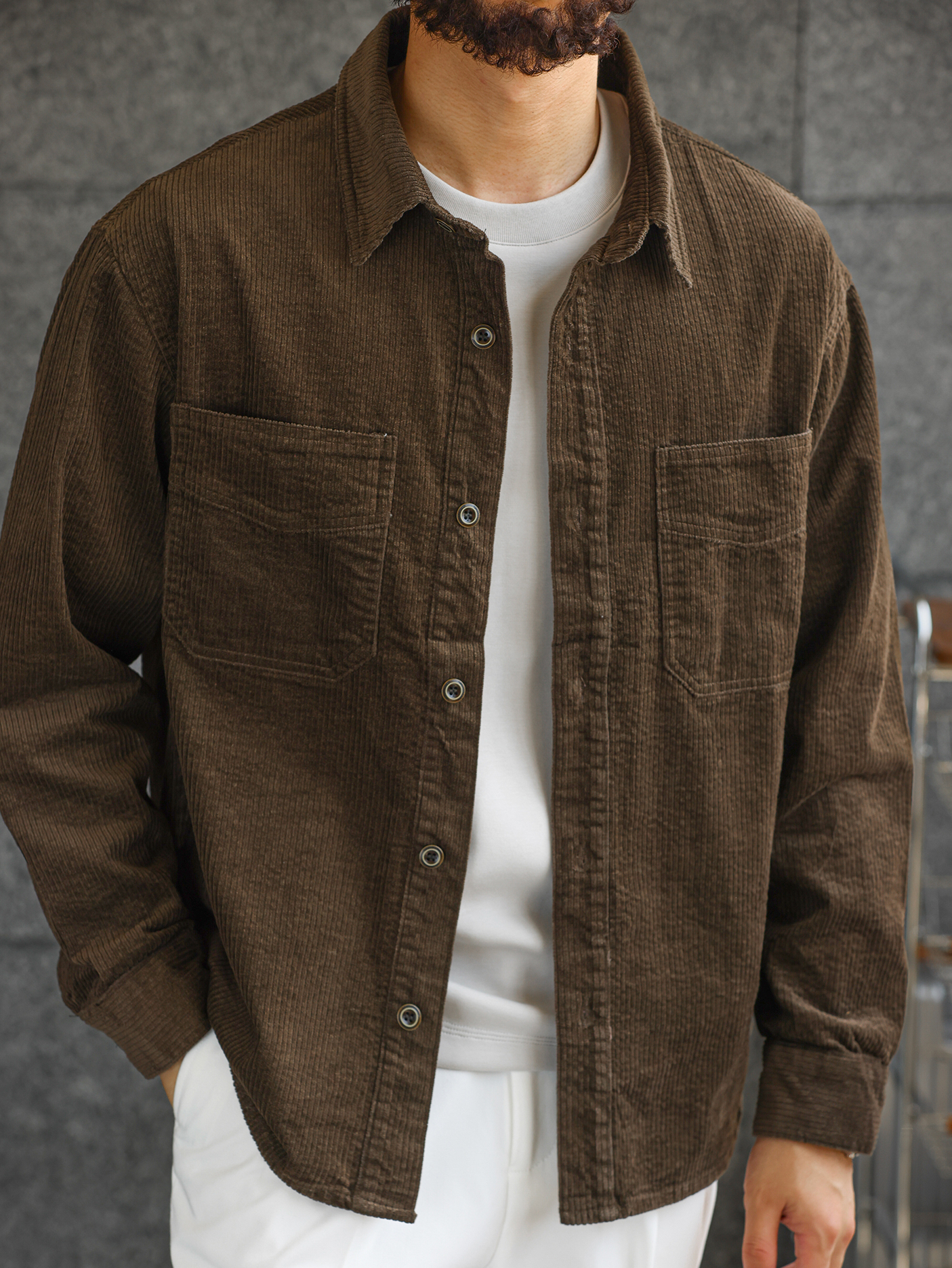 【智性通勤】高定舒適燈芯絨長袖襯衫男士肌理感休閒襯衣