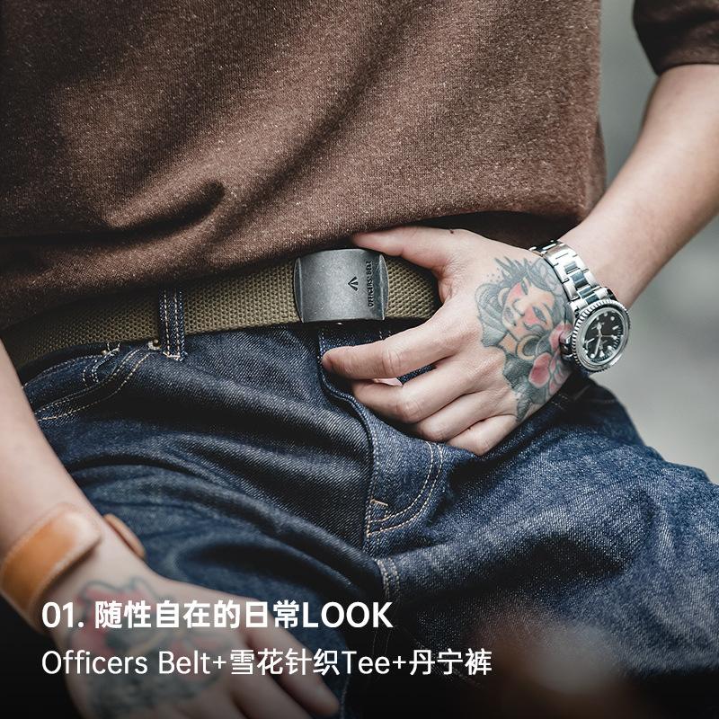 馬登工裝無孔鬆緊彈力編織皮帶單圈快脫硬漢休閒褲腰帶-Retro's Wear