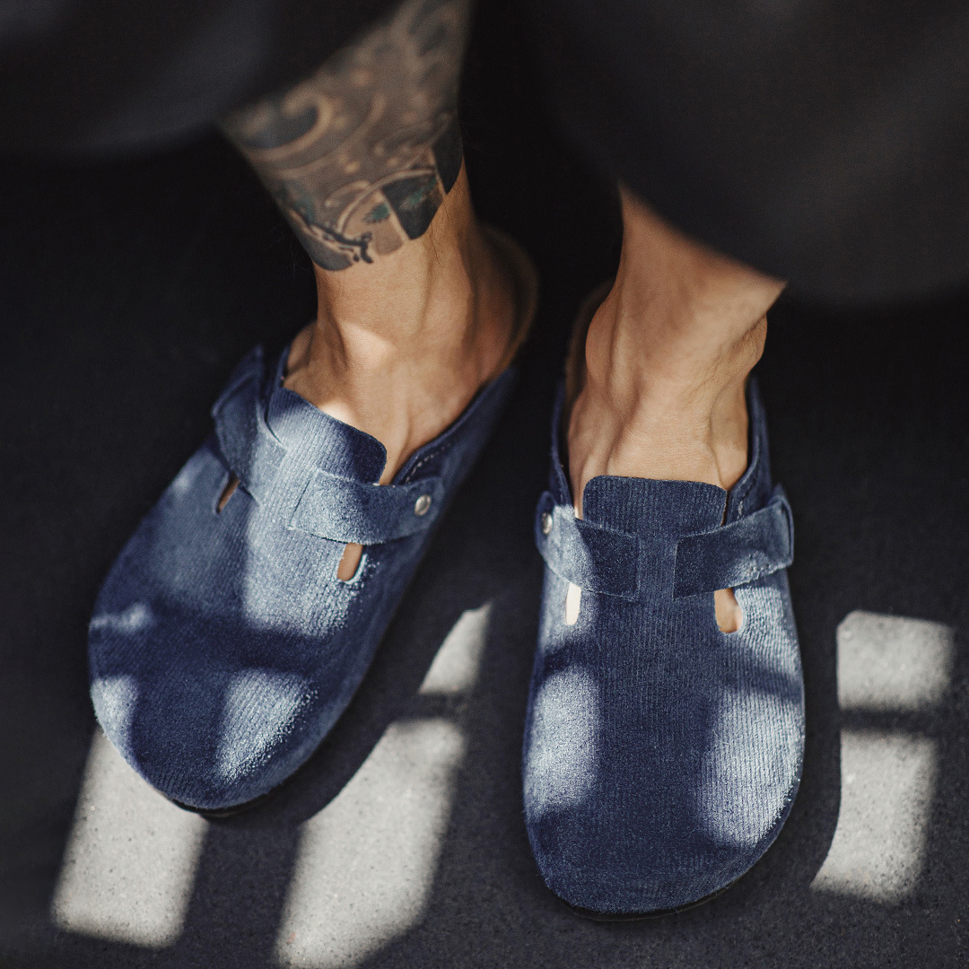 2025夏季新款座頭鯨藍色穆勒鞋男休閒平底全包頭外穿半拖鞋子