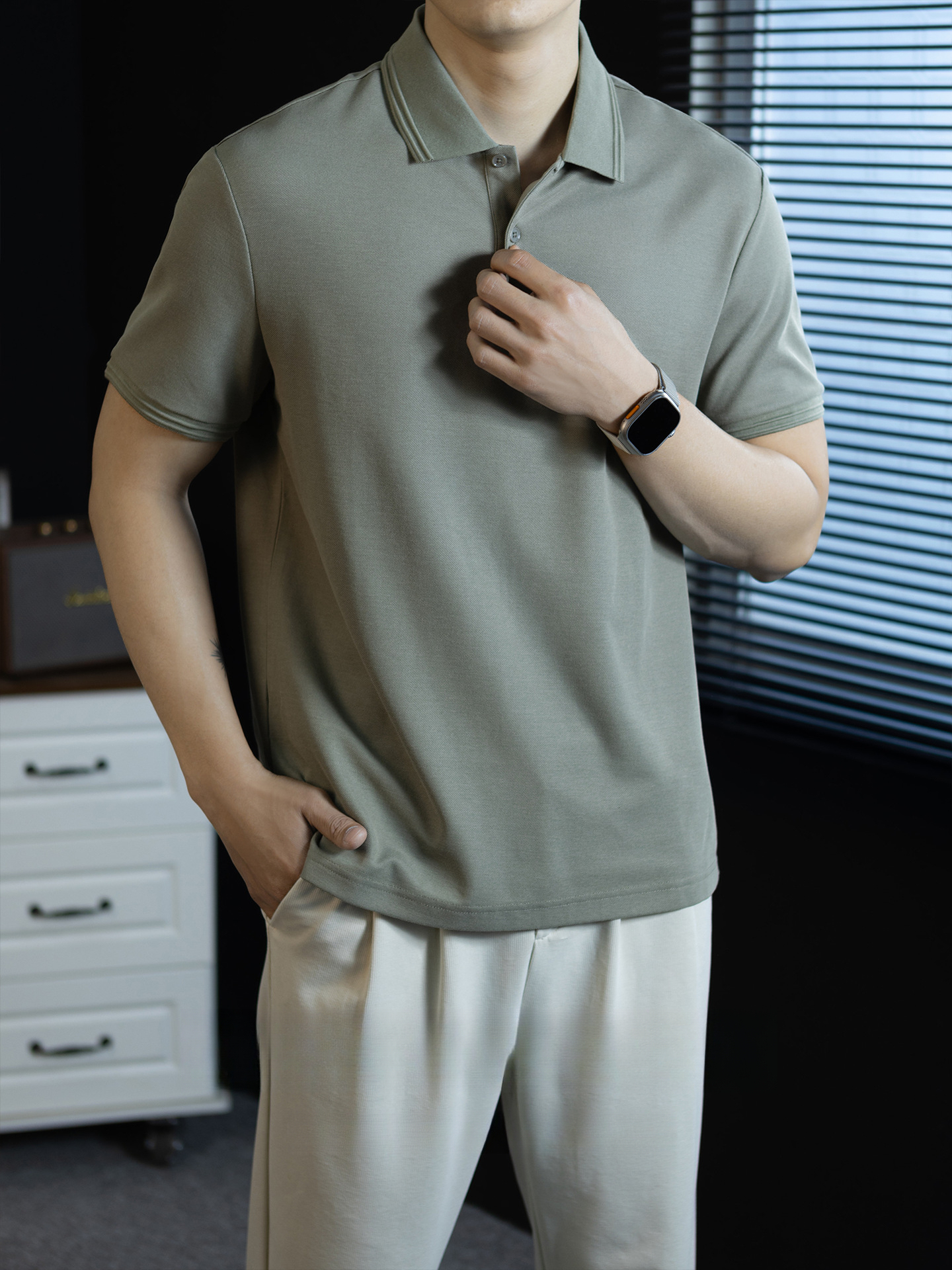 臻選5A抗菌冰氧珠地polo衫男士短袖輕商務扁機領挺括舒適通勤上衣