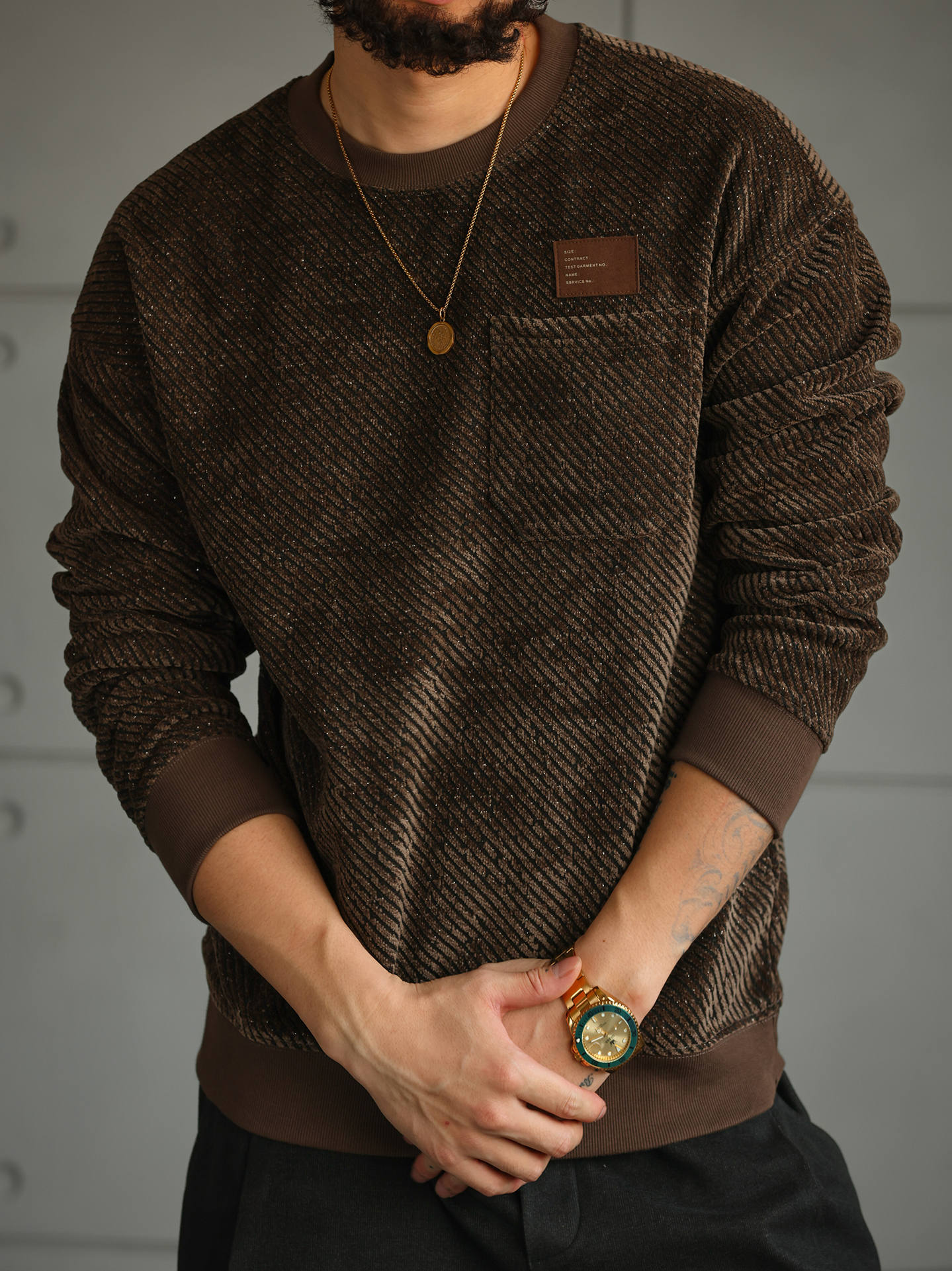 【都市輕旅】重磅圓領衛衣男高端秋季肌理感設計長袖上衣