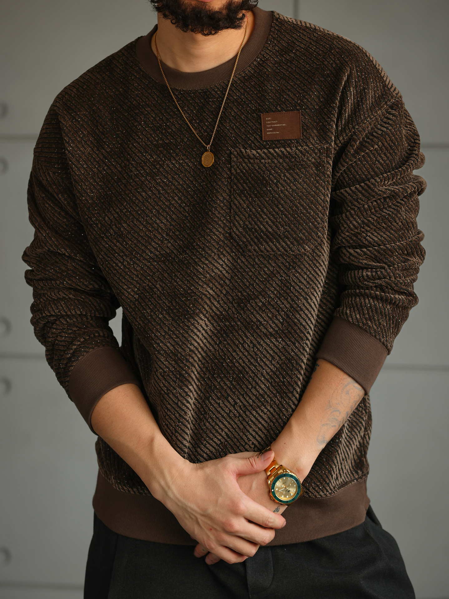 【都市輕旅】重磅圓領衛衣男高端秋季肌理感設計長袖上衣