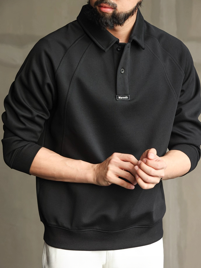 【馬球系列】重磅300g長袖POLO衫男士分割拼接插肩袖衛衣休閒上衣