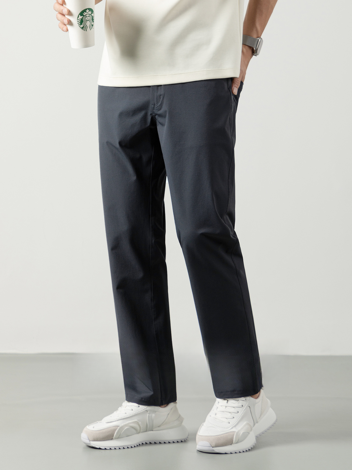 高端輕奢冰感速干休閒男士長褲夏季新款商務休閒透氣純色褲子