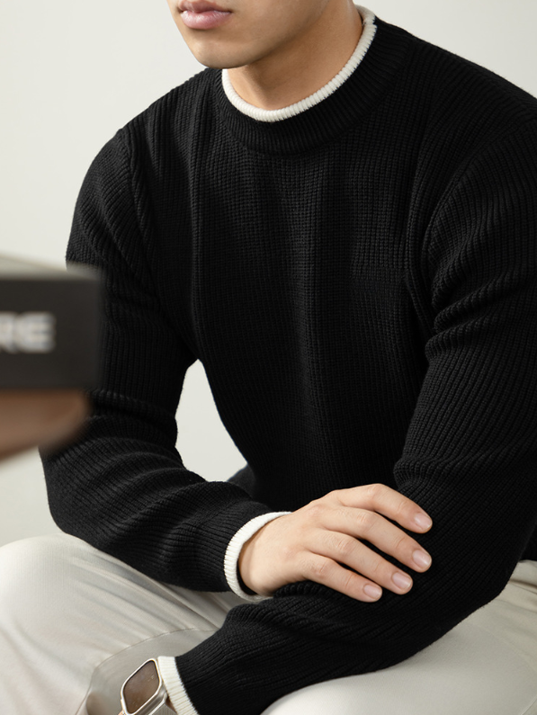 【鬆弛高級感】撞色設計毛衣男秋冬加厚保暖針織衫日系慵懶休閒風