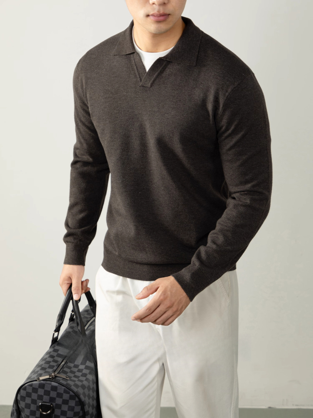 【羊毛莫代爾奢織】高端毛衣男秋冬海鷗領輕熟厚款針織衫商務通勤