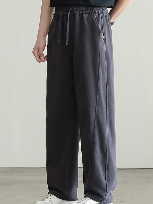 日系壓褶抽繩純色運動休閒褲男士2025夏季通勤寬鬆直筒新款衛褲男