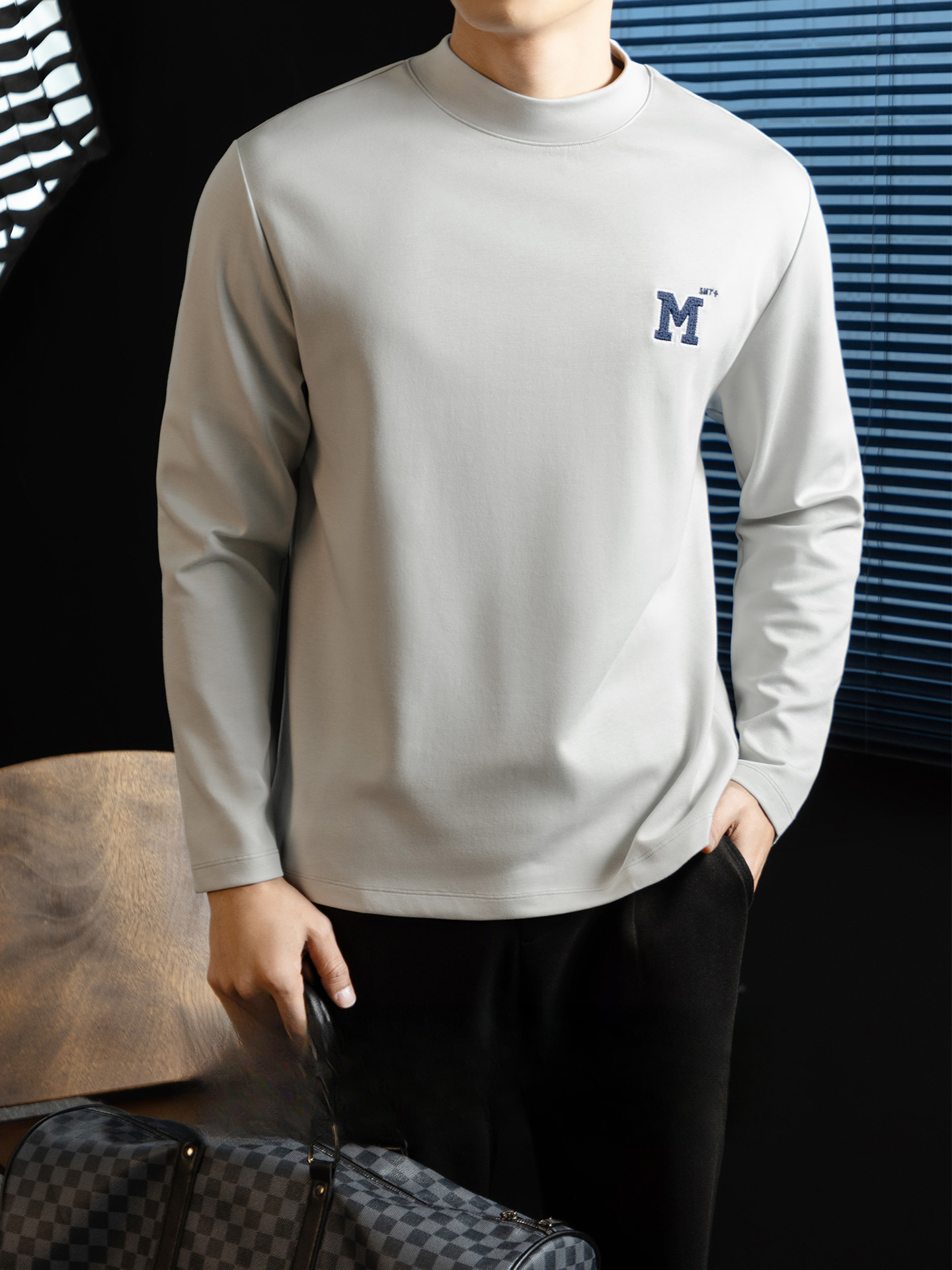 【靜奢休閒風】5A抗菌莫代爾棉長袖T恤秋冬男士中領打底衫3D刺繡