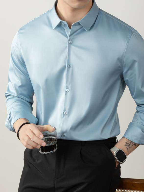 【免燙易打理】80S雙絲光襯衫男長袖商務正裝春秋高級感結婚襯衣