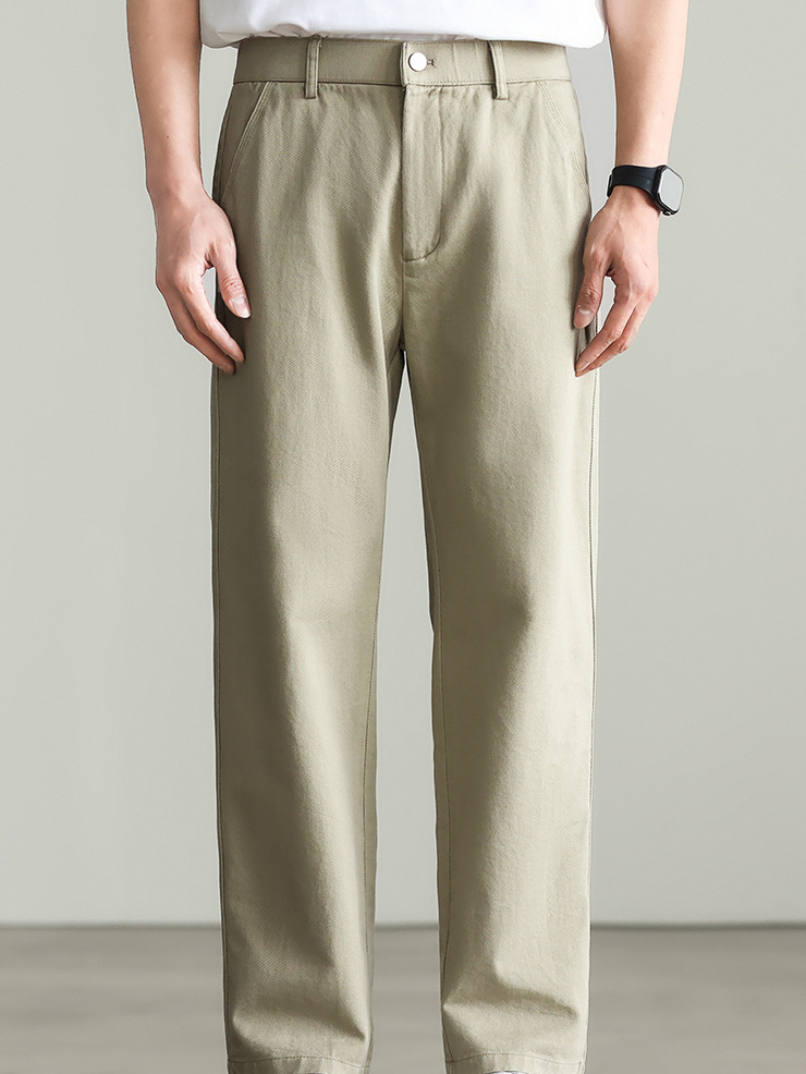 日系棉肌理白色休閒褲男士2025春季新款休閒純色通勤九分褲男