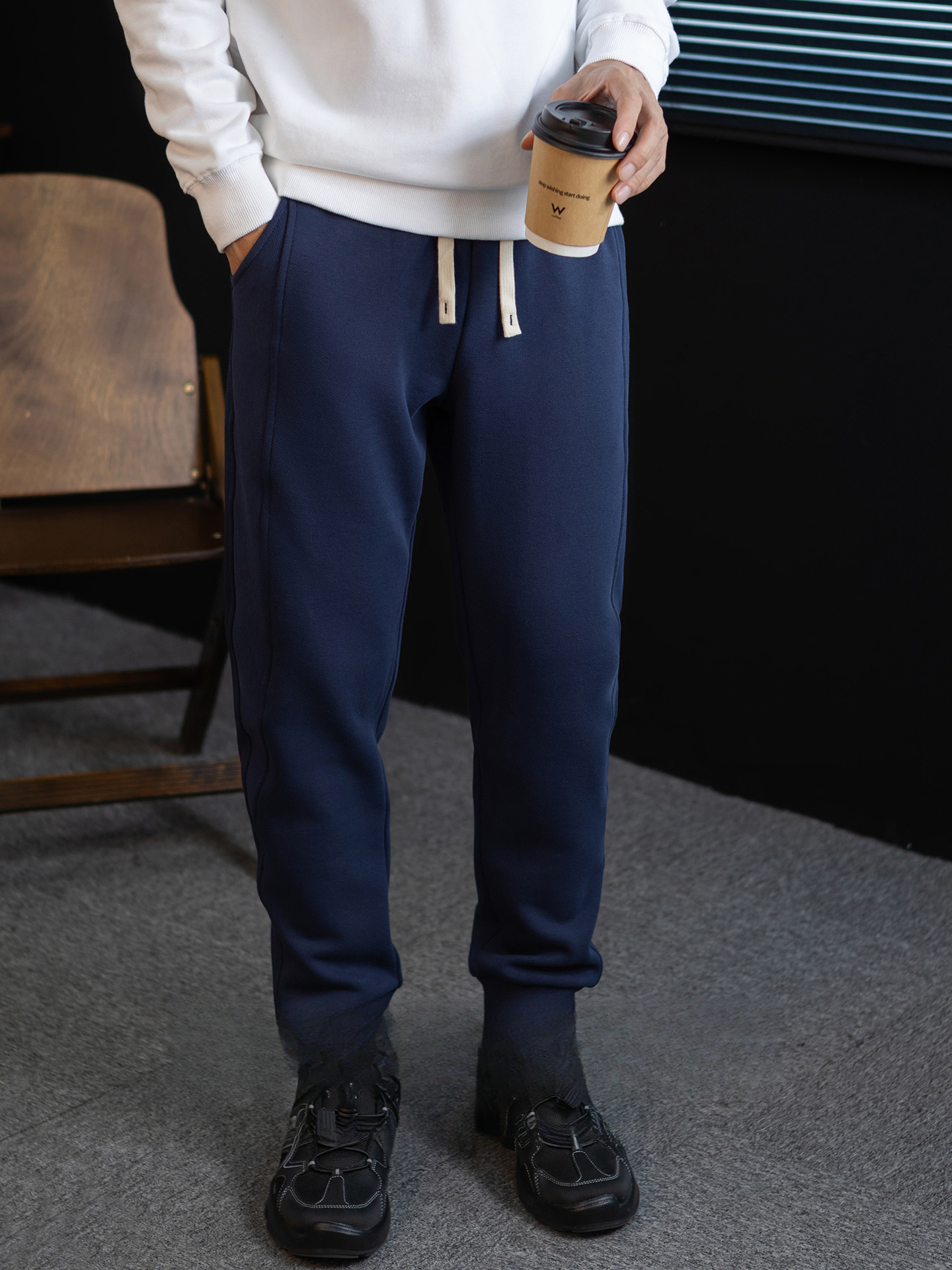 400G高克重斜紋棉加絨休閒長褲男士冬季高端防寒保暖運動抽繩衛褲