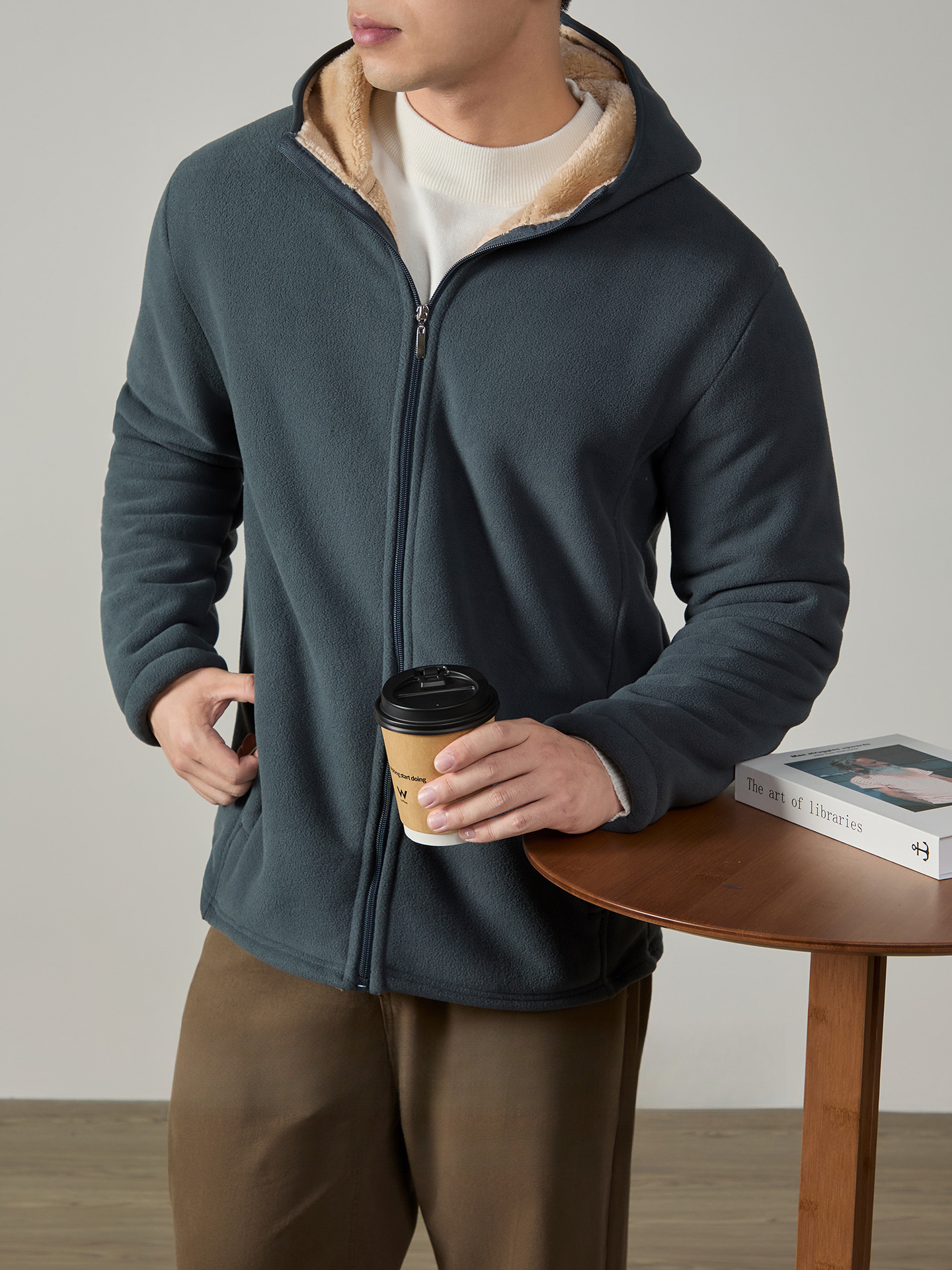 【搖粒絨&羊羔絨】雙面加絨加厚防風外套男士冬季保暖發熱連帽衫