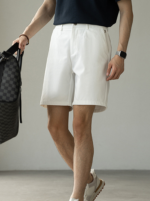 肌理質感直筒短褲男士2025夏季新款涼感休閒褲子