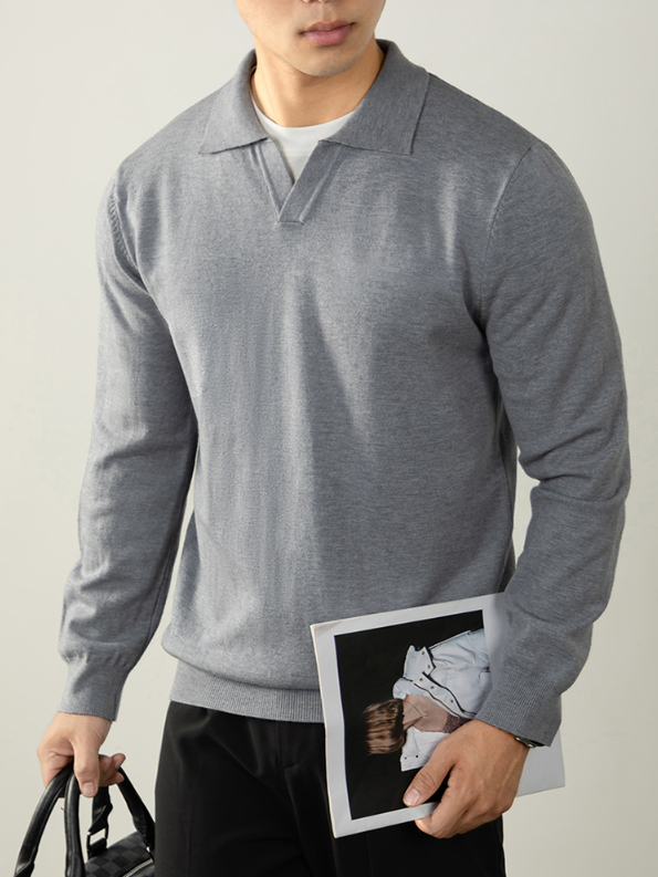 【羊毛莫代爾奢織】高端毛衣男秋冬海鷗領輕熟厚款針織衫商務通勤