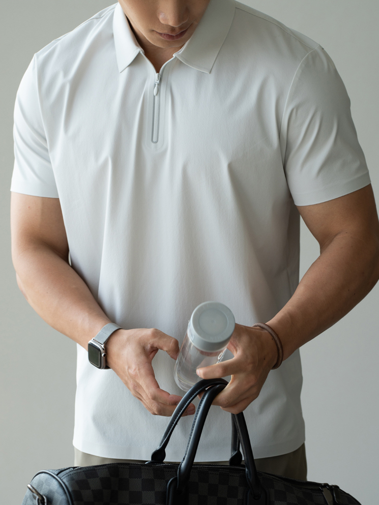 抗紫外線冰絲涼感半拉鍊運動短袖T恤男士夏季polo衫