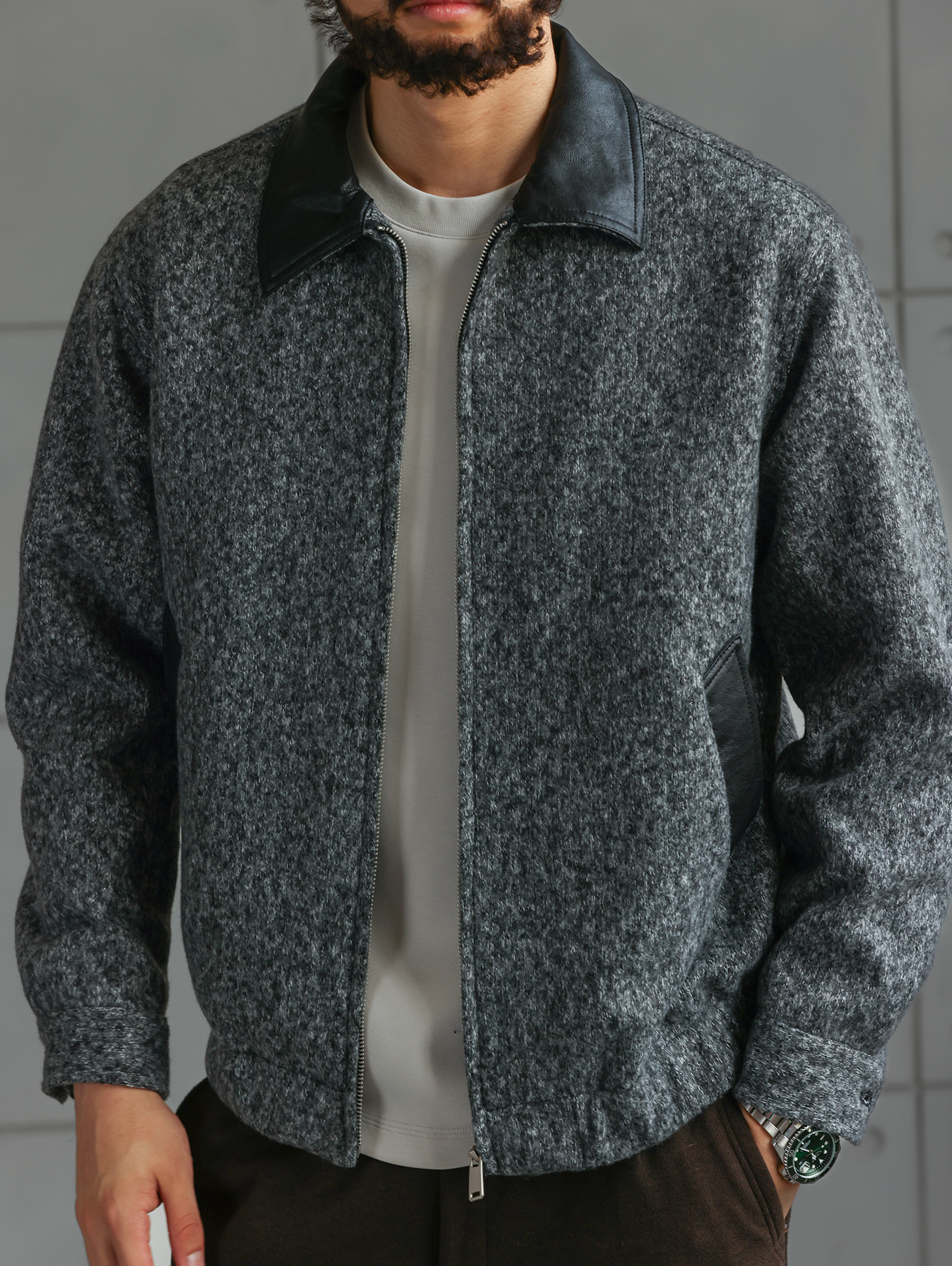 【绅士型格】冬季新款针织毛呢短款夹克男士休闲通勤外套