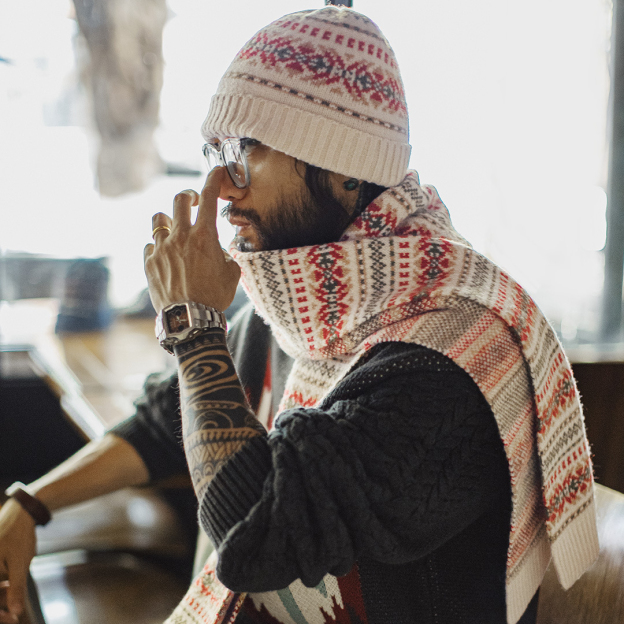 美式復古費爾島風圍巾保暖毛線帽子套裝秋冬季