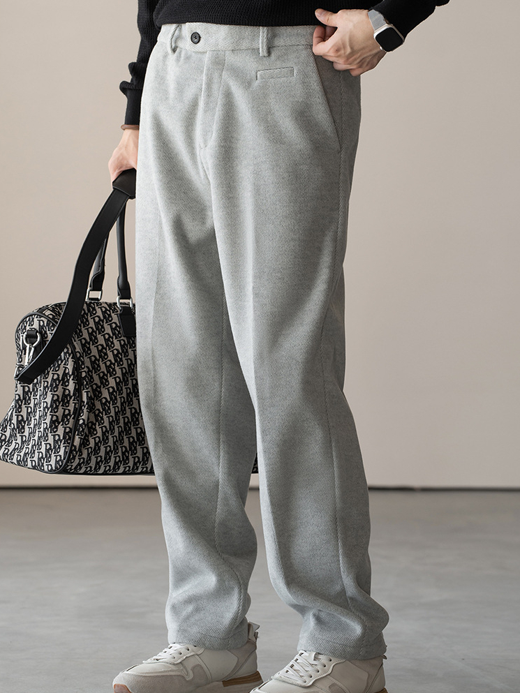 老錢風保暖毛呢直筒休閒褲男士秋冬新款復古垂感闊腿褲男1688