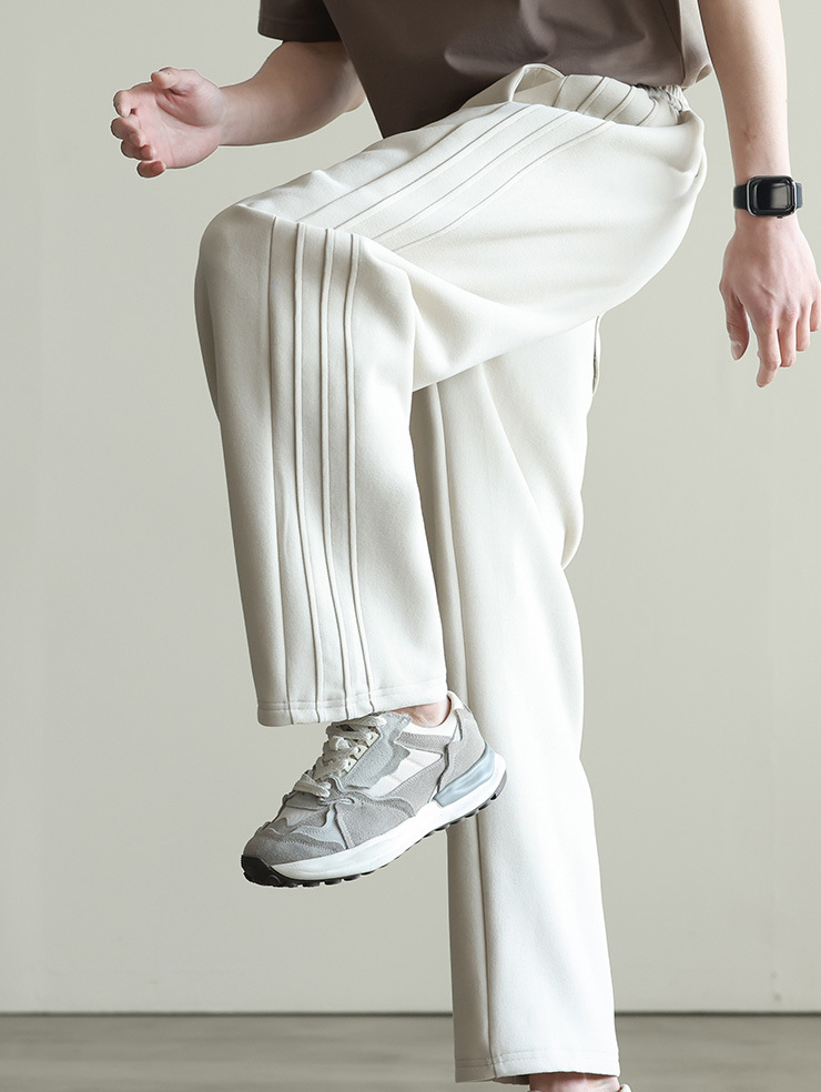 美式側邊立體壓褶休閒褲男士2025春季運動通勤直筒寬鬆衛褲男