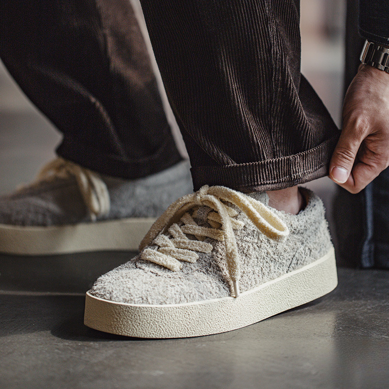 德訓鞋2025新款設計感小眾秋冬季百搭翻毛皮男鞋厚底增高板鞋