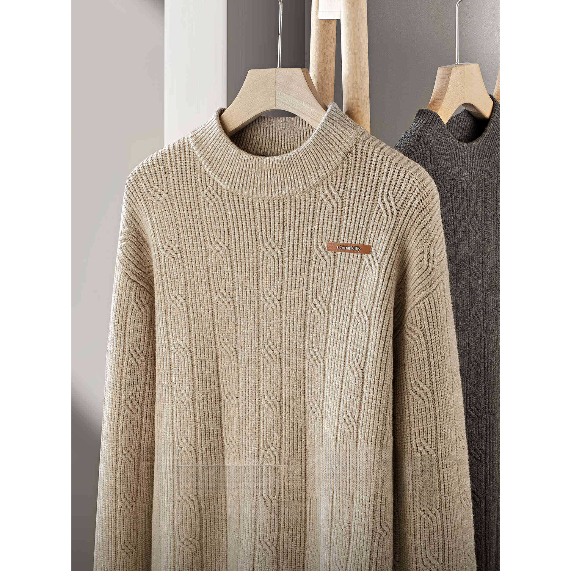 【羊毛萊賽爾重工提花】高端男士針織衫秋冬毛線針織衫