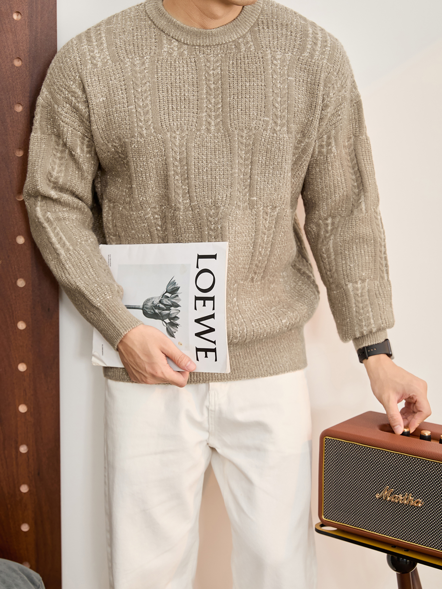 儒雅老錢麥穗紋肌理感毛衣男秋冬混色提花高克重690g針織衫