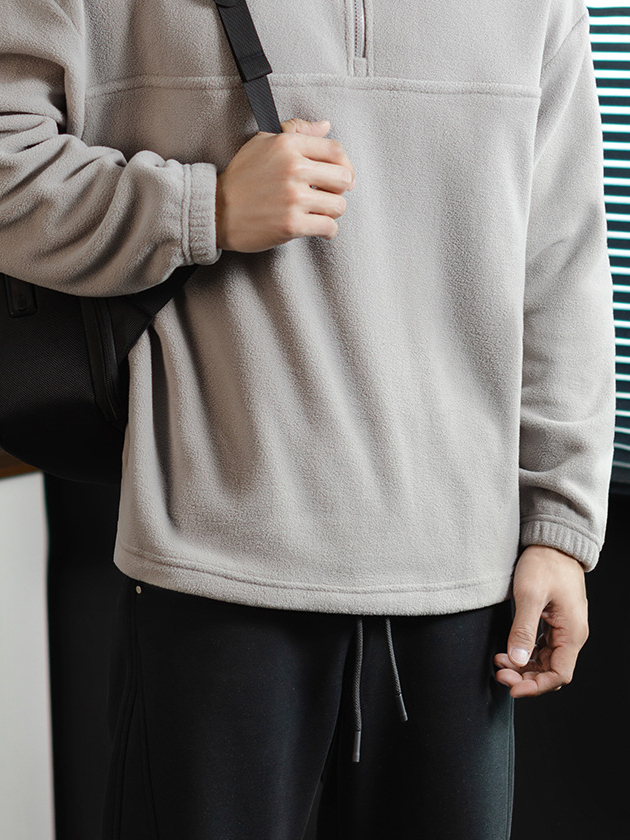 300G重磅蓄熱保暖搖粒絨立領男士衛衣冬季高端雙面加厚半拉鍊外套