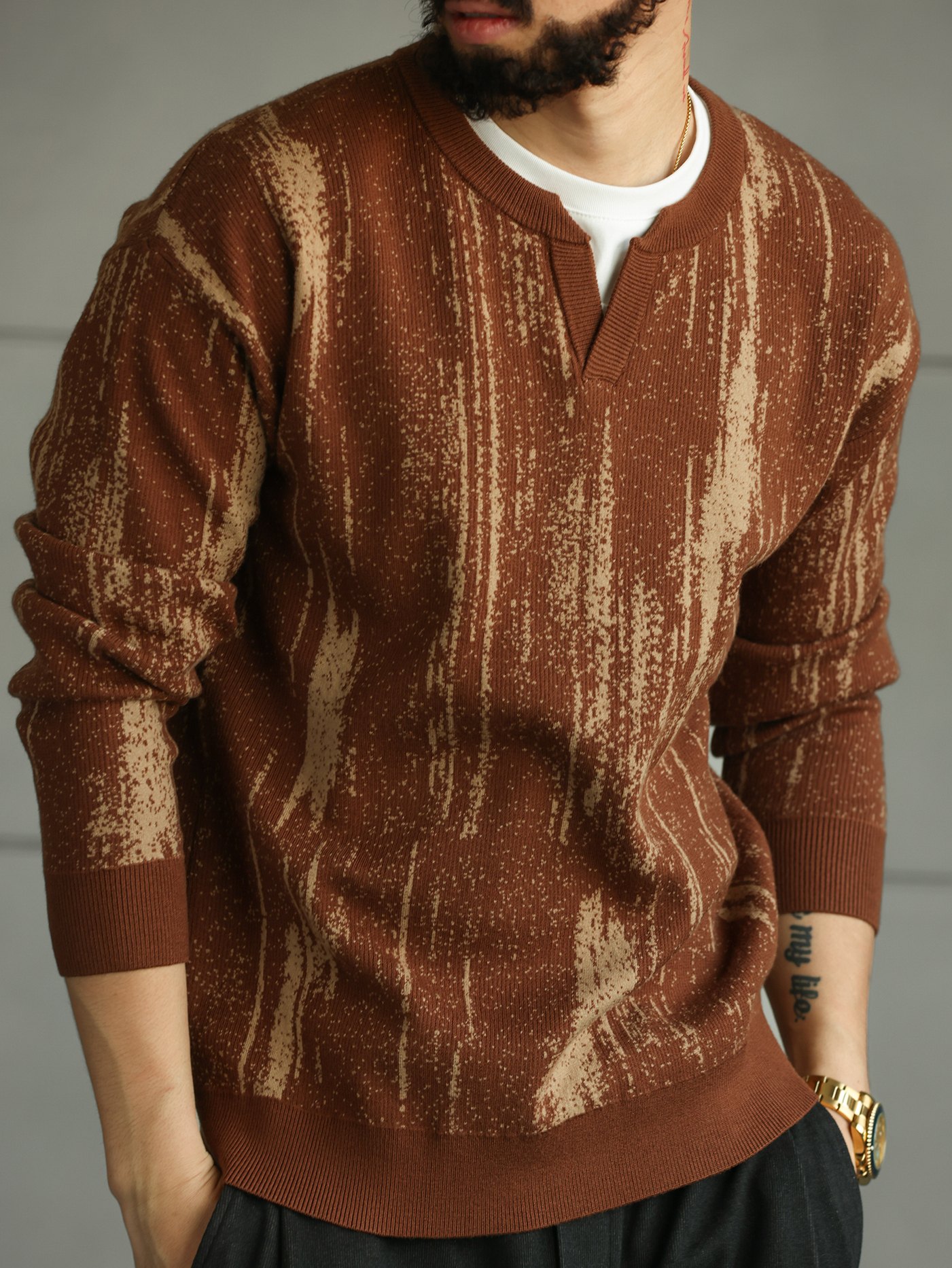 【紳士型格】冬季新款復古毛衣男士假兩件圓領套頭針織衫