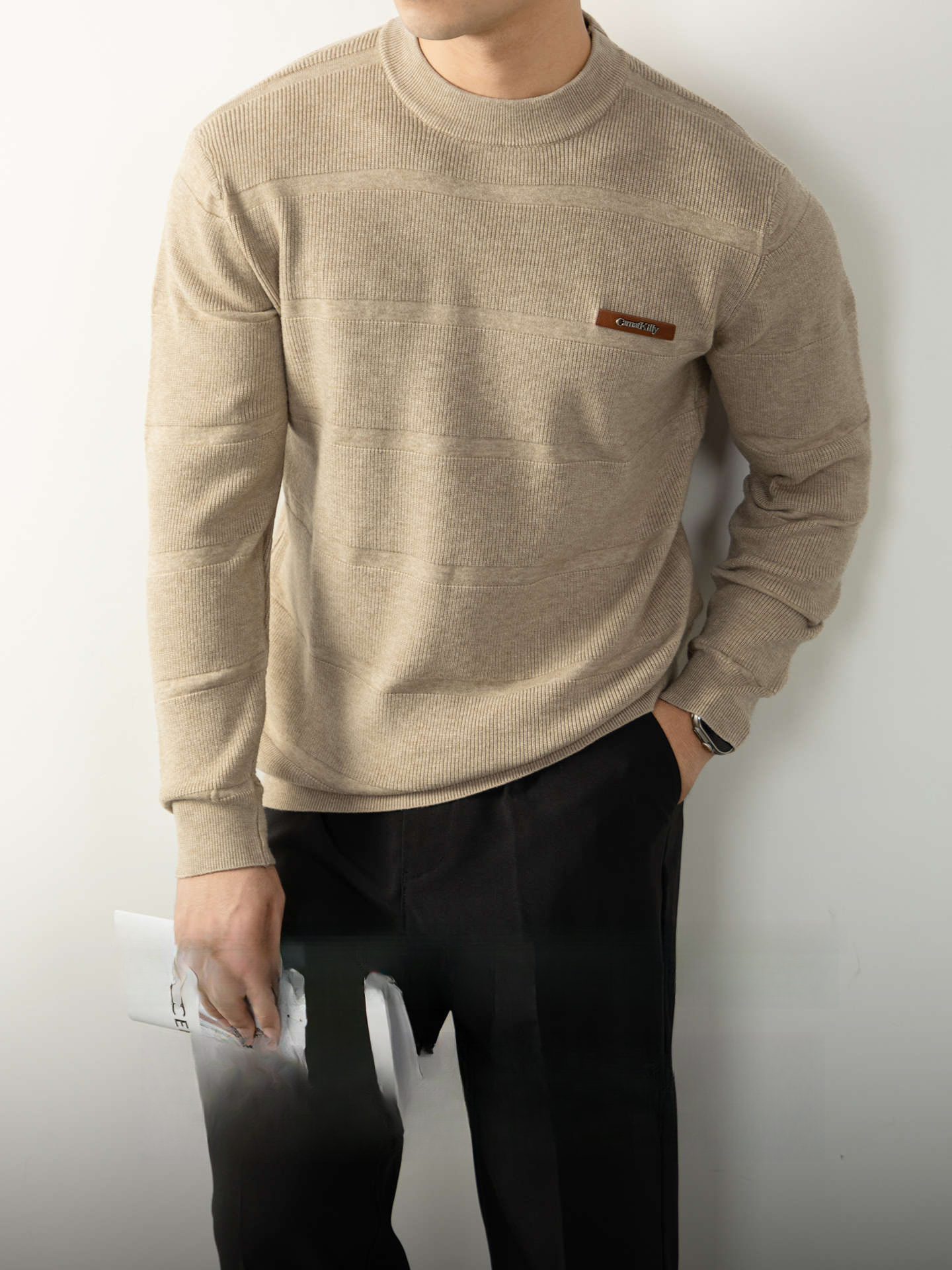 【澳洲綿羊毛X萊賽爾提花針織】高端男針織衫秋冬新款時尚毛線衣