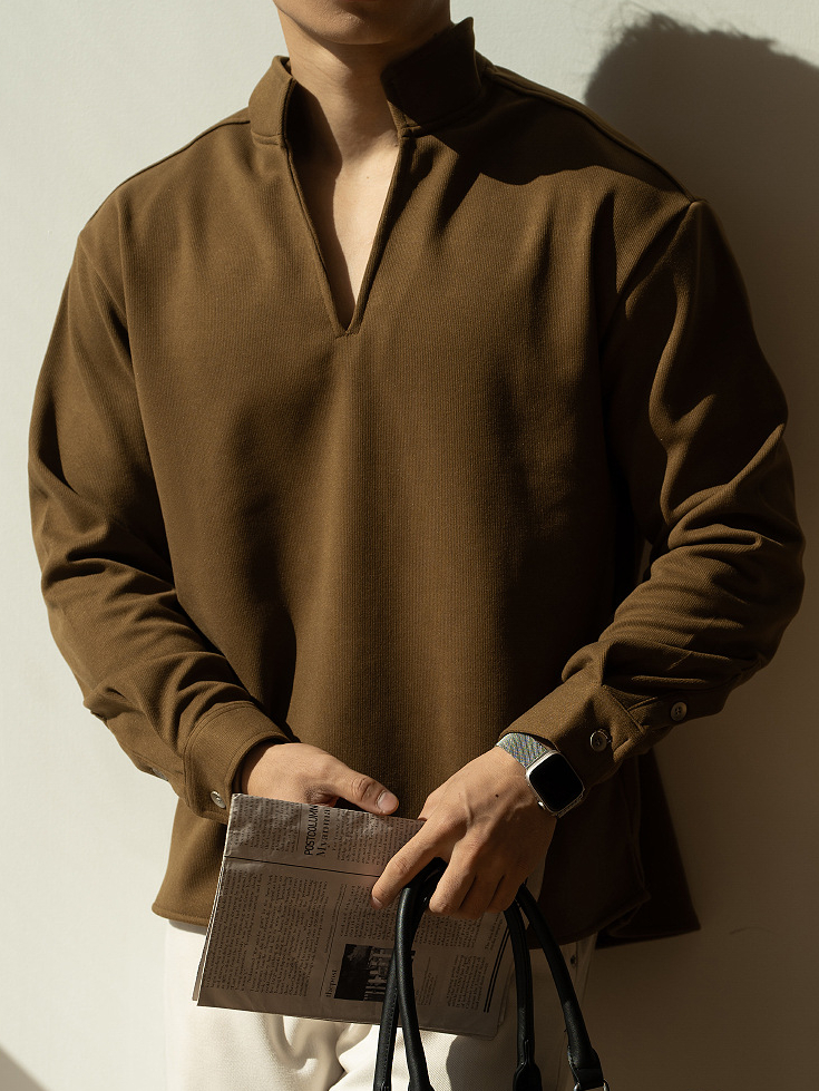 美式復古鬆弛感落肩袖立領T恤男士2025秋冬寬鬆保暖加厚休閒衛衣