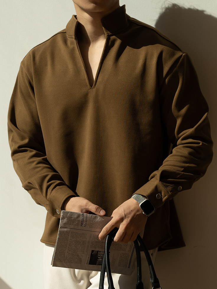 美式復古鬆弛感落肩袖立領T恤男士2025秋冬寬鬆保暖加厚休閒衛衣