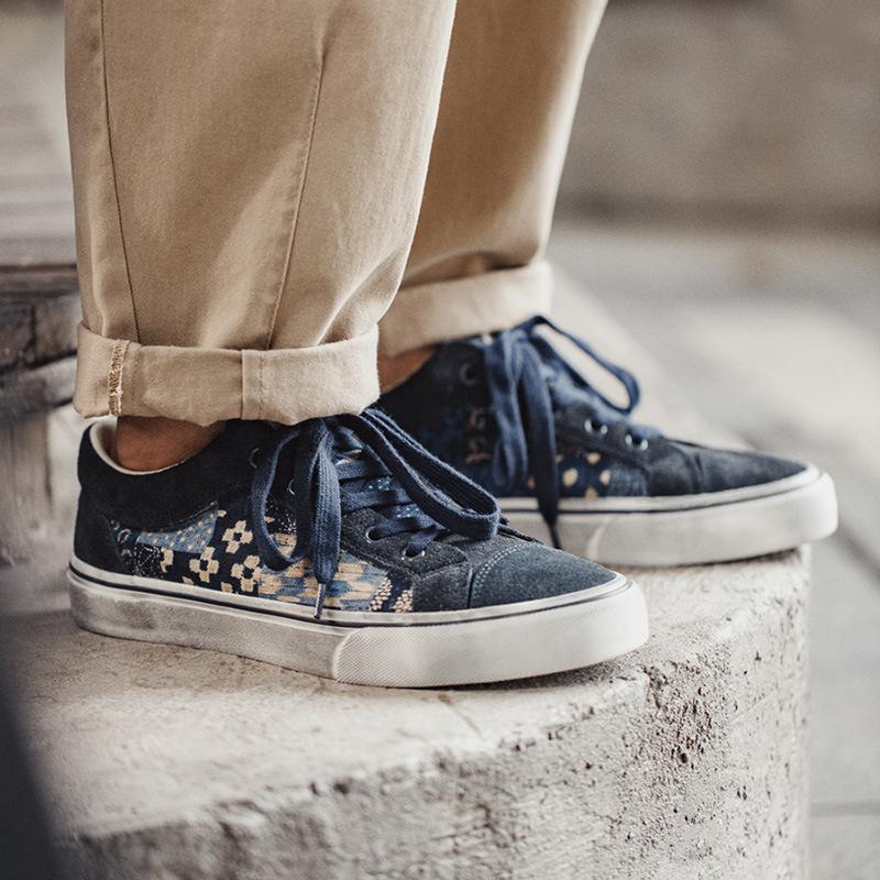 男鞋秋季2022新款帆布鞋腰果花板鞋潮古布印花低幫休閒鞋-Retro's Wear