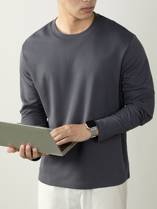 【慵懶高級感】240G重磅華夫格肌理長袖T恤男秋冬打底衫微闊寬鬆