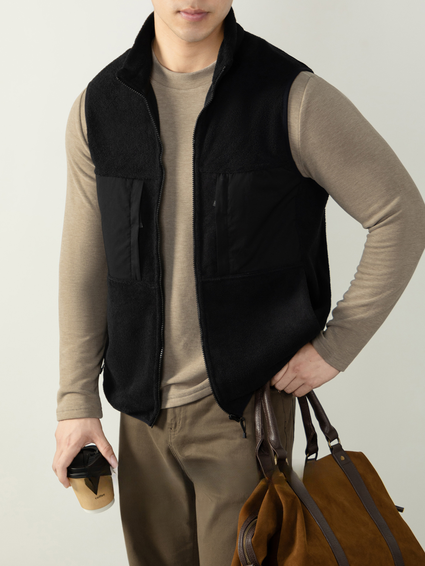 【雙面一體絨】戶外通勤保暖立領工裝風馬甲秋冬加絨加厚坎肩外套