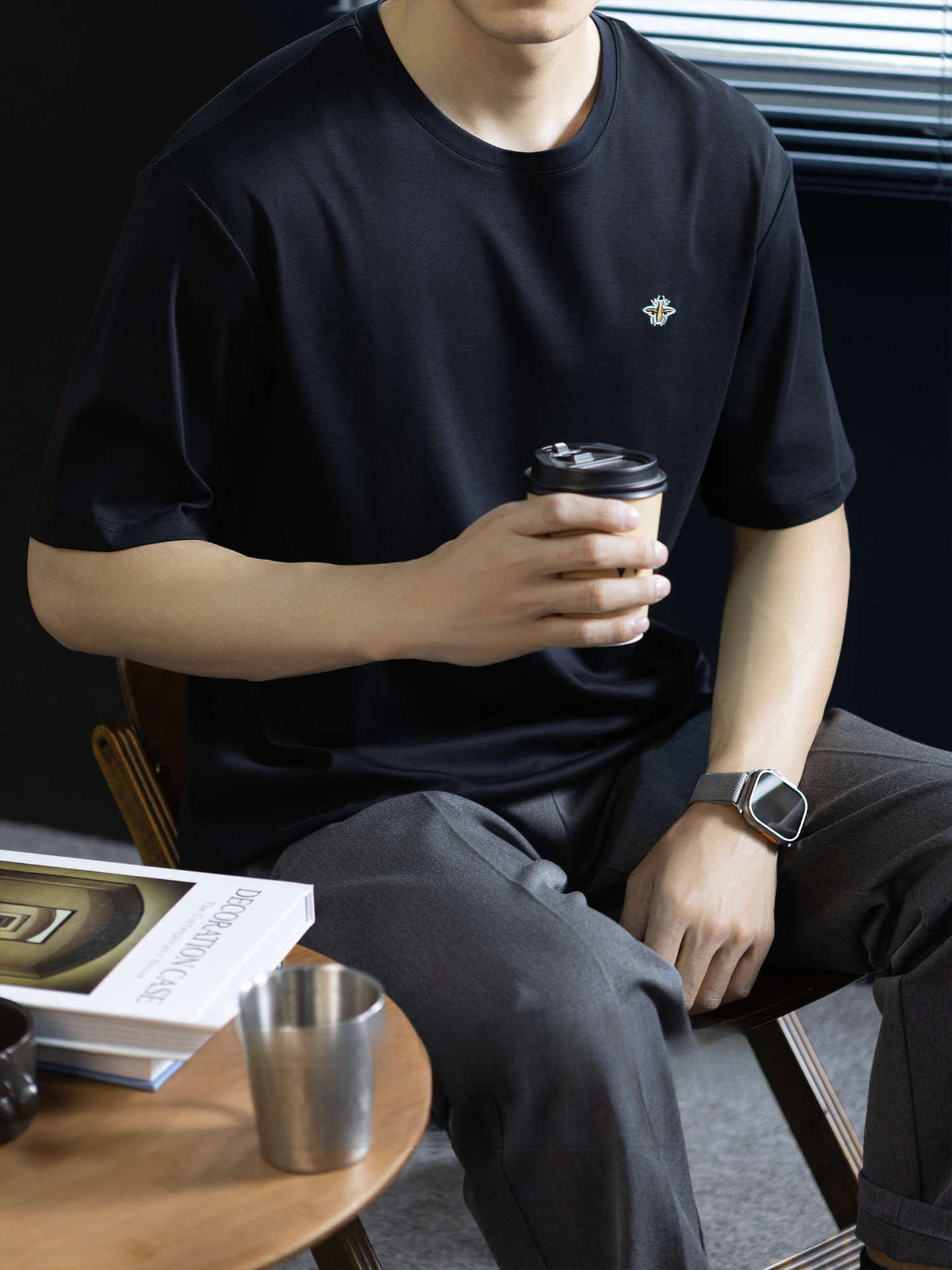 【100%純棉】精緻刺繡設計T桖短袖男款夏季商務百搭透氣上衣圓領