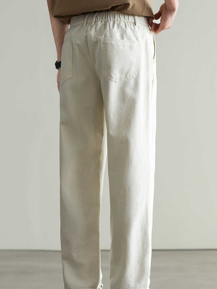 日系棉肌理白色休閒褲男士2025春季新款休閒純色通勤九分褲男