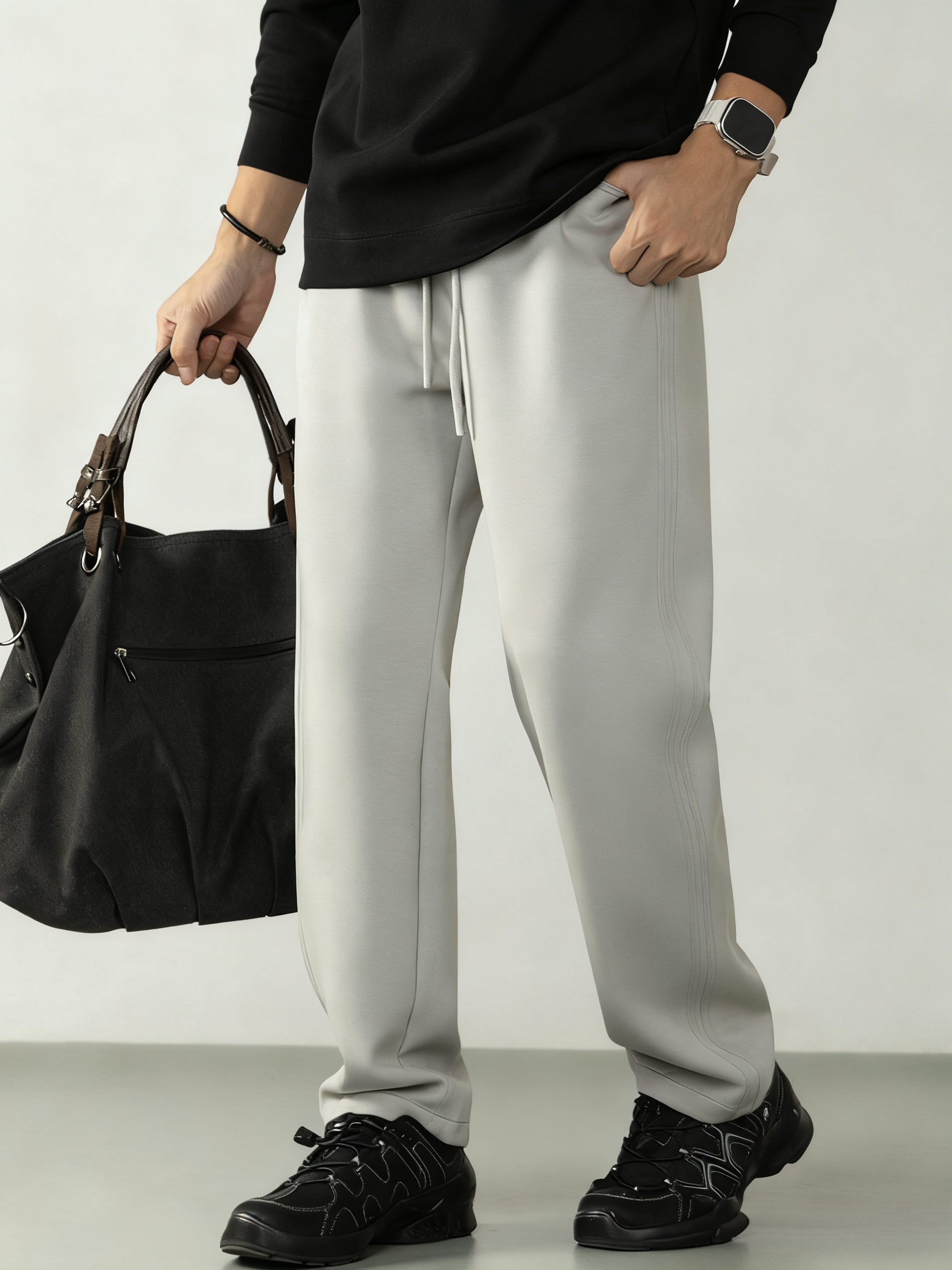 【Q感空氣層】奢逸針織休閒褲長褲子微闊寬鬆高端設計感垂感顯瘦