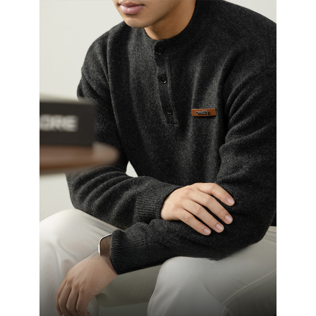 【紳士腔調】老錢風 經典亨利領寬鬆男士針織衫2025秋冬保暖百搭