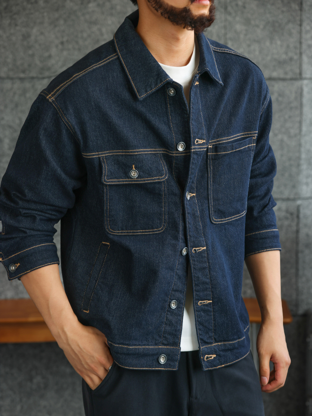 【防褪色】原色水洗牛仔外套男秋冬工裝休閒夾克