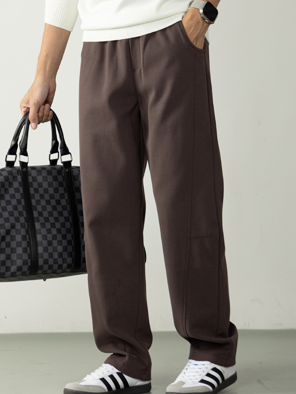 【綿柔空氣層】明線拼接設計微闊休閒褲男鬆緊腰垂感純色運動長褲