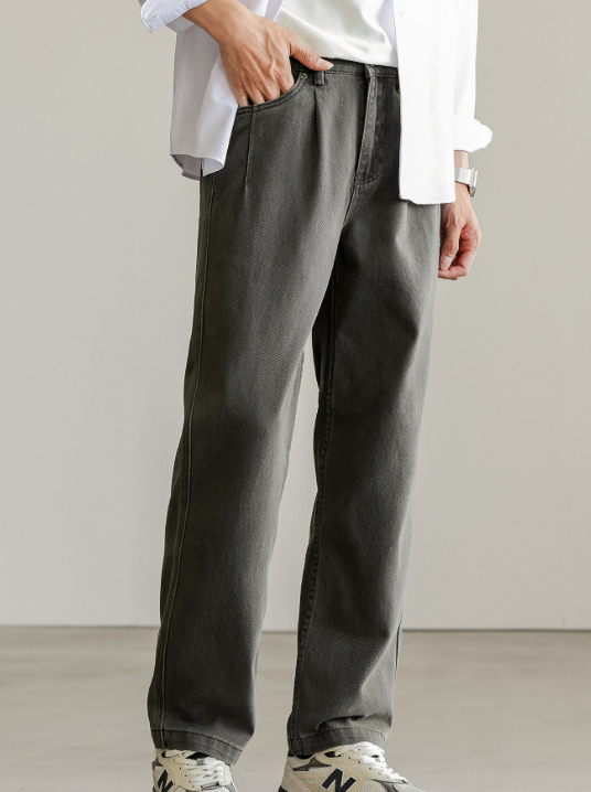 重磅粗斜紋復古洗水休閒牛仔褲男士2025春季新款小直筒牛仔褲