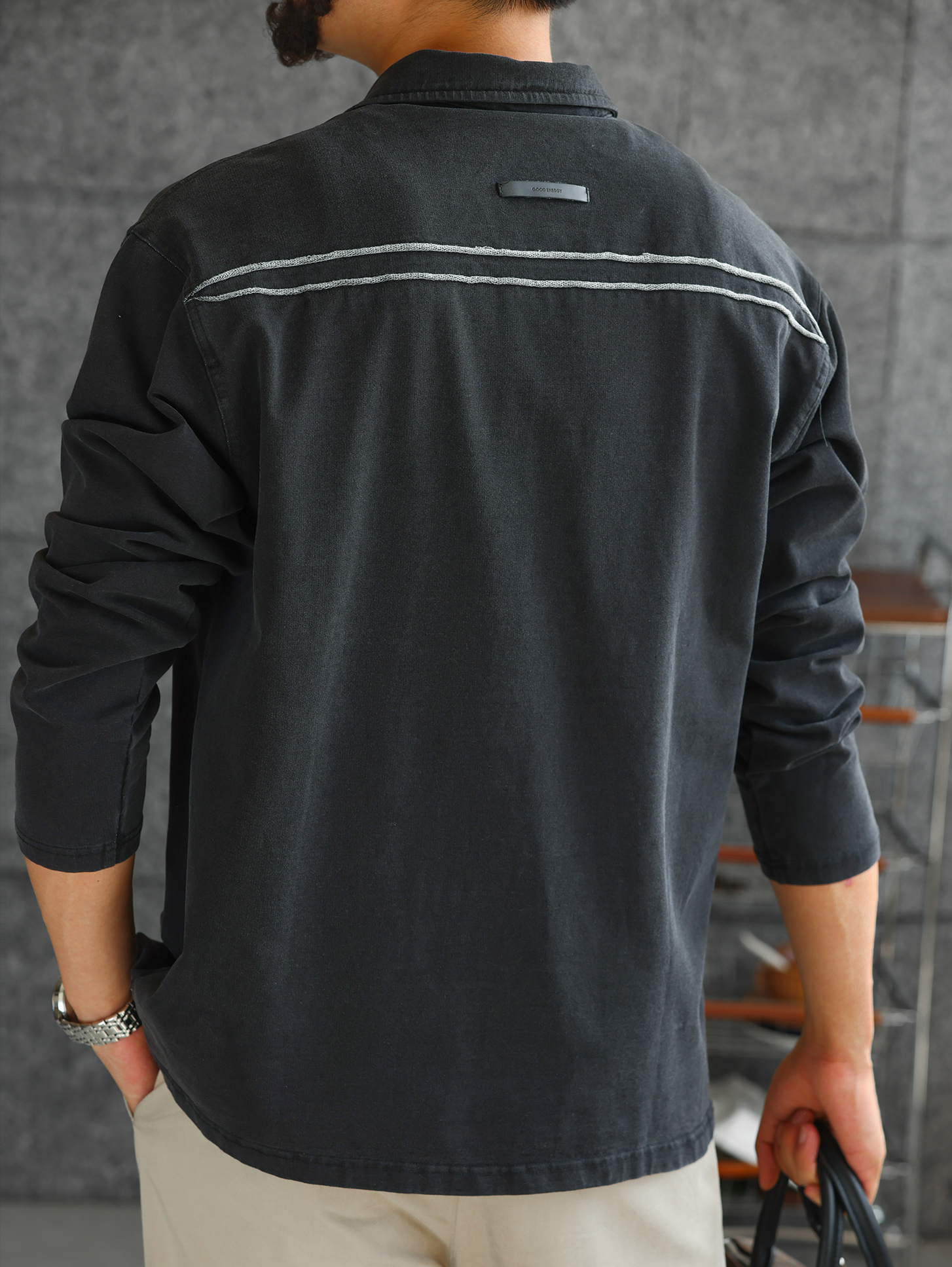 【智性通勤】水洗牛仔質感針織長袖POLO衫男紳士翻領T恤