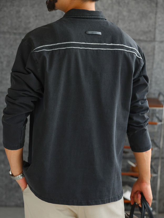 【智性通勤】水洗牛仔質感針織長袖POLO衫男紳士翻領T恤