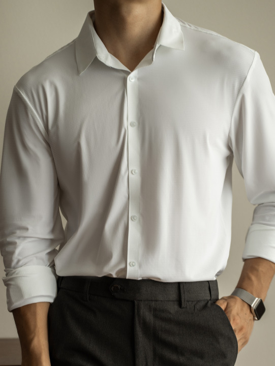 純色抗皺襯衫男士長袖白色2025春季通勤商務免燙正裝高級休閒襯衣