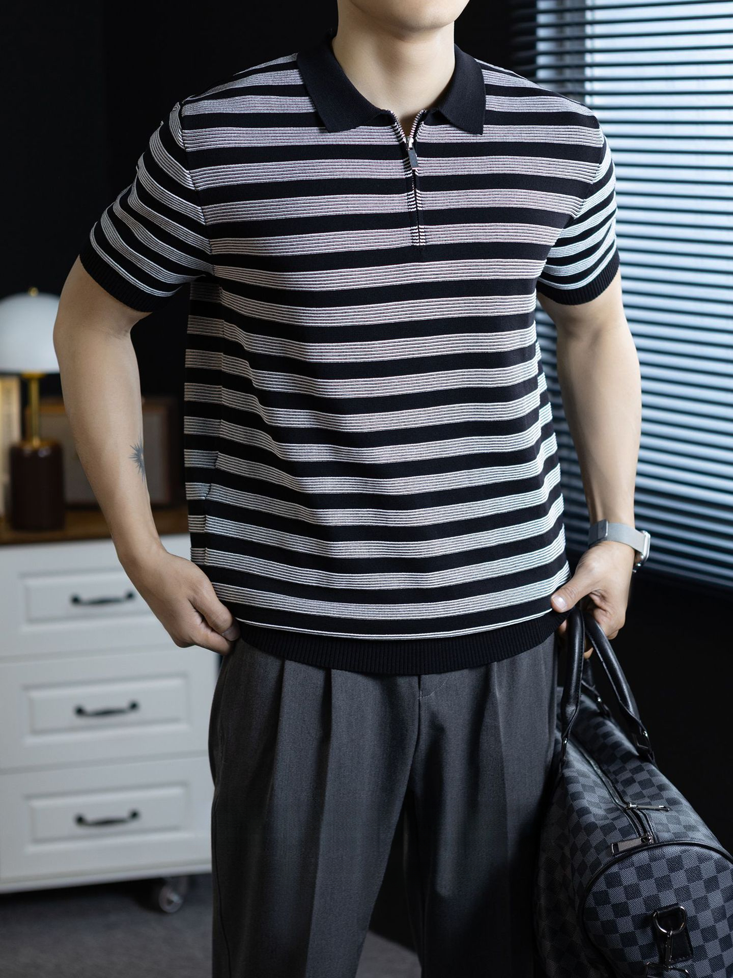 輕奢復古！經典海魂衫短袖t桖男士薄款涼爽透氣休閒polo衫半拉鍊