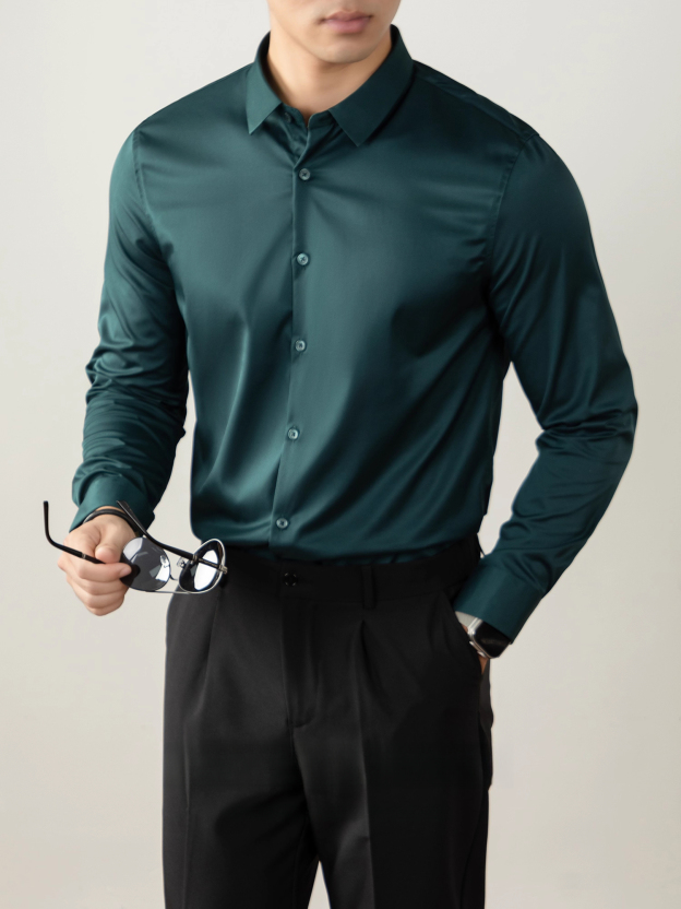 【免燙易打理】80S雙絲光襯衫男長袖商務正裝春秋高級感結婚襯衣