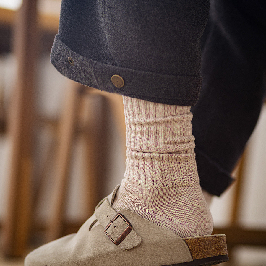 日系復古針織中筒襪子阿美咔嘰純棉粗針美式長襪男秋冬